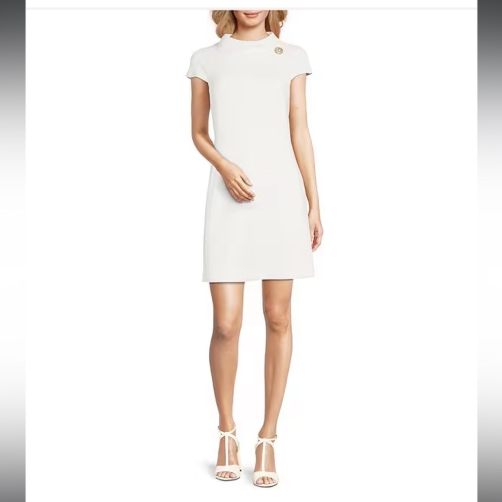 Eliza J Cap Sleeve Mock Neck Shift Dress
